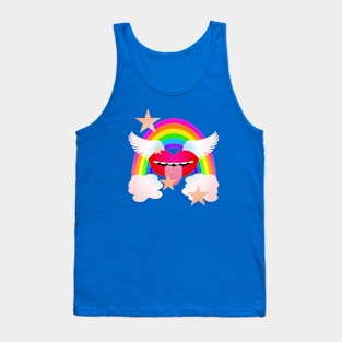 Groovy Winged Lips, Rainbow & Stars - RED Tank Top